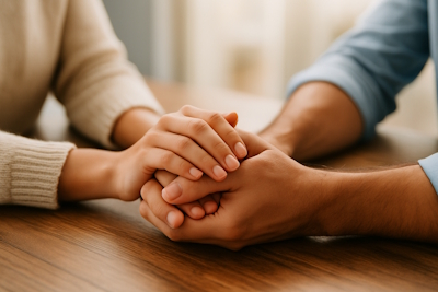 Couple holding hands showing trust