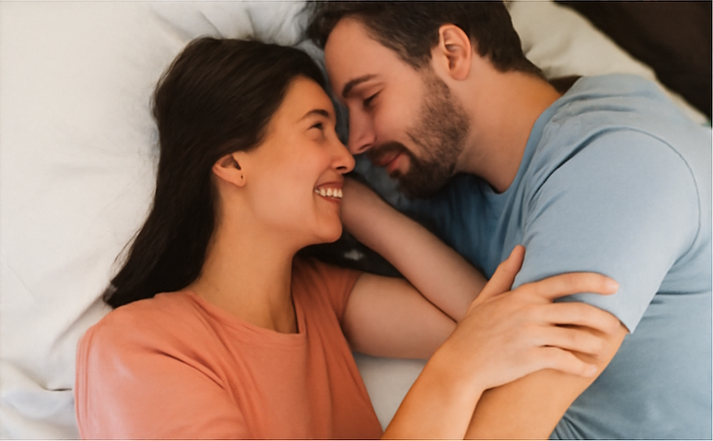 Couple talking casually and smiling together